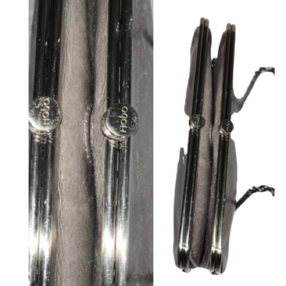 HOBO THE ORIGINAL Lauren Double Frame Clutch Wallet Gray Distressed Leather - Picture 2 of 9